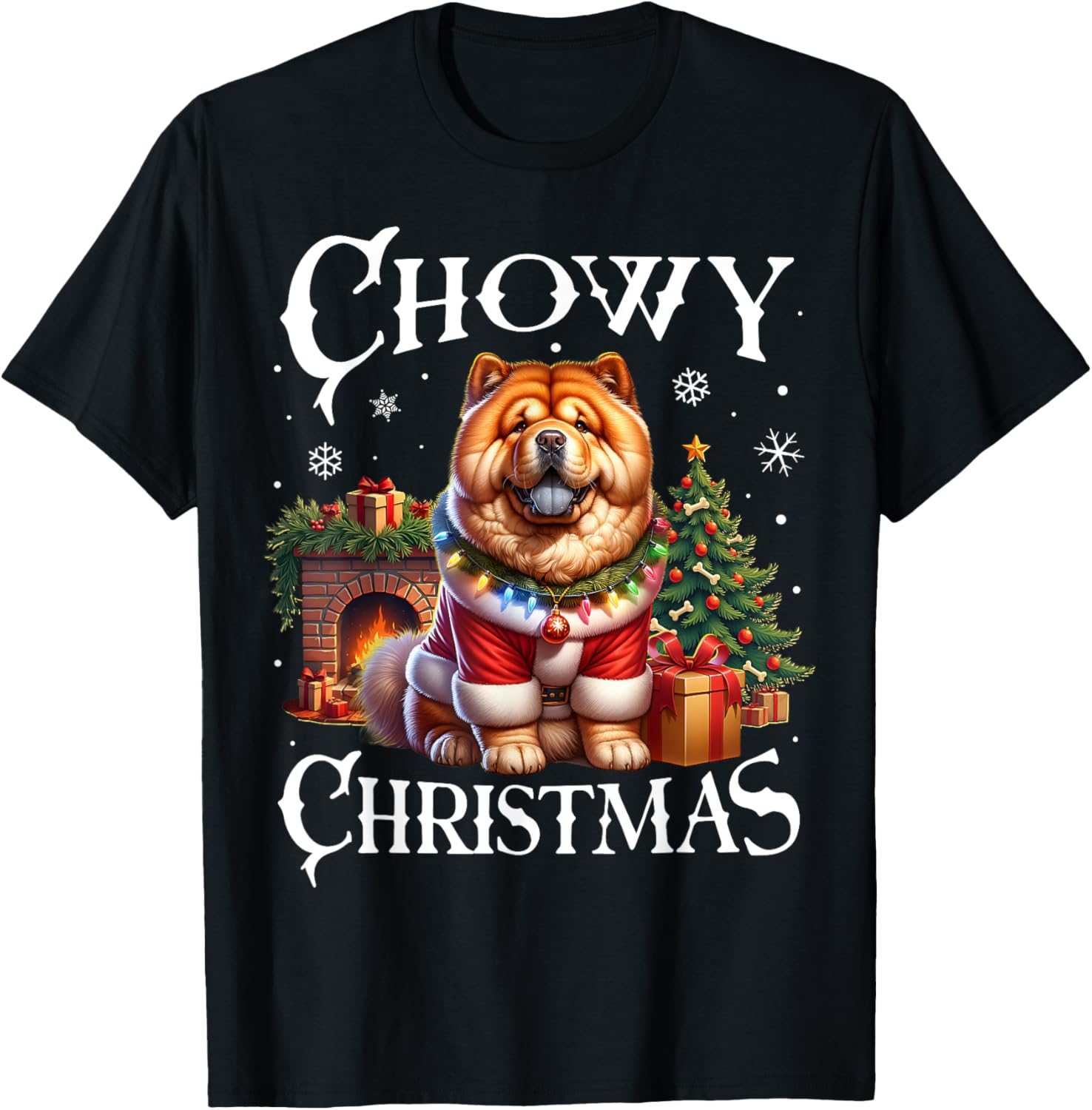 Christmas Dogs Chow Chow Santa Claus Chow Chow Xmas T-Shirt - Unisex Adults - Black - Small - Short Sleeve