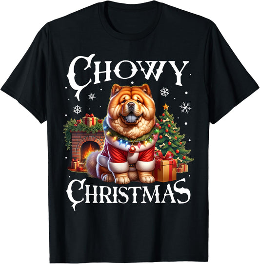 Christmas Dogs Chow Chow Santa Claus Chow Chow Xmas T-Shirt - Unisex Adults - Black - Small - Short Sleeve