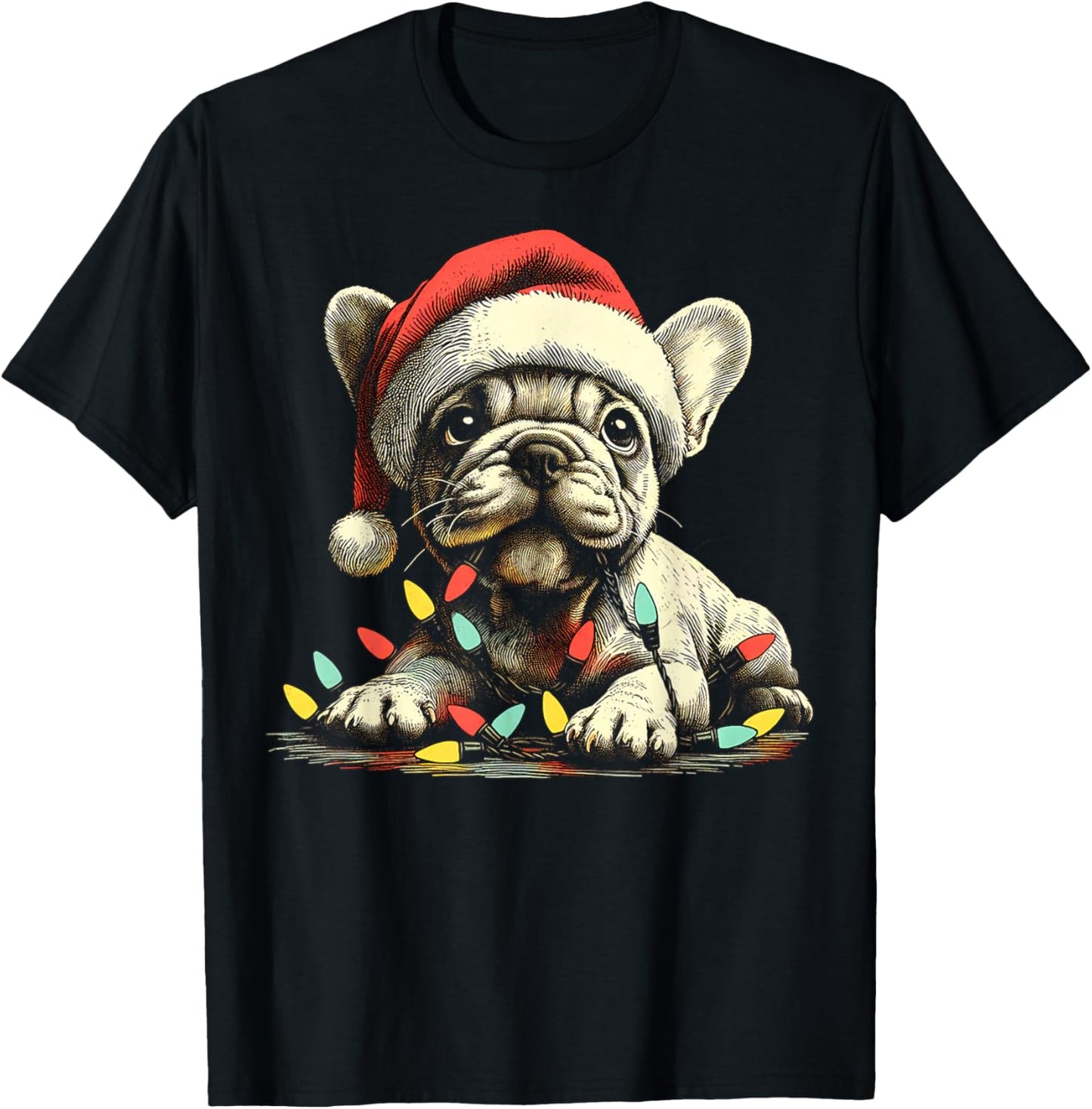 French Bulldog Chew Christmas Light Frenchie Xmas Holiday T-Shirt for Men Women Kids