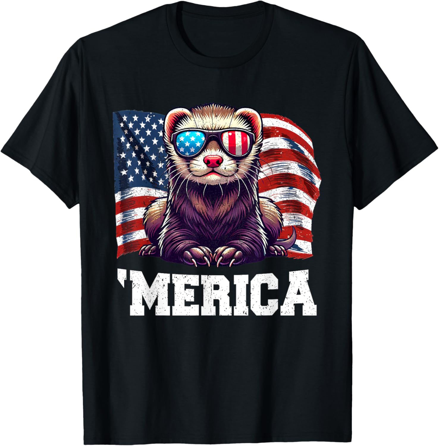'Merica Ferret Pet Lovers USA Flag Sunglasses 4th Of July T-Shirt