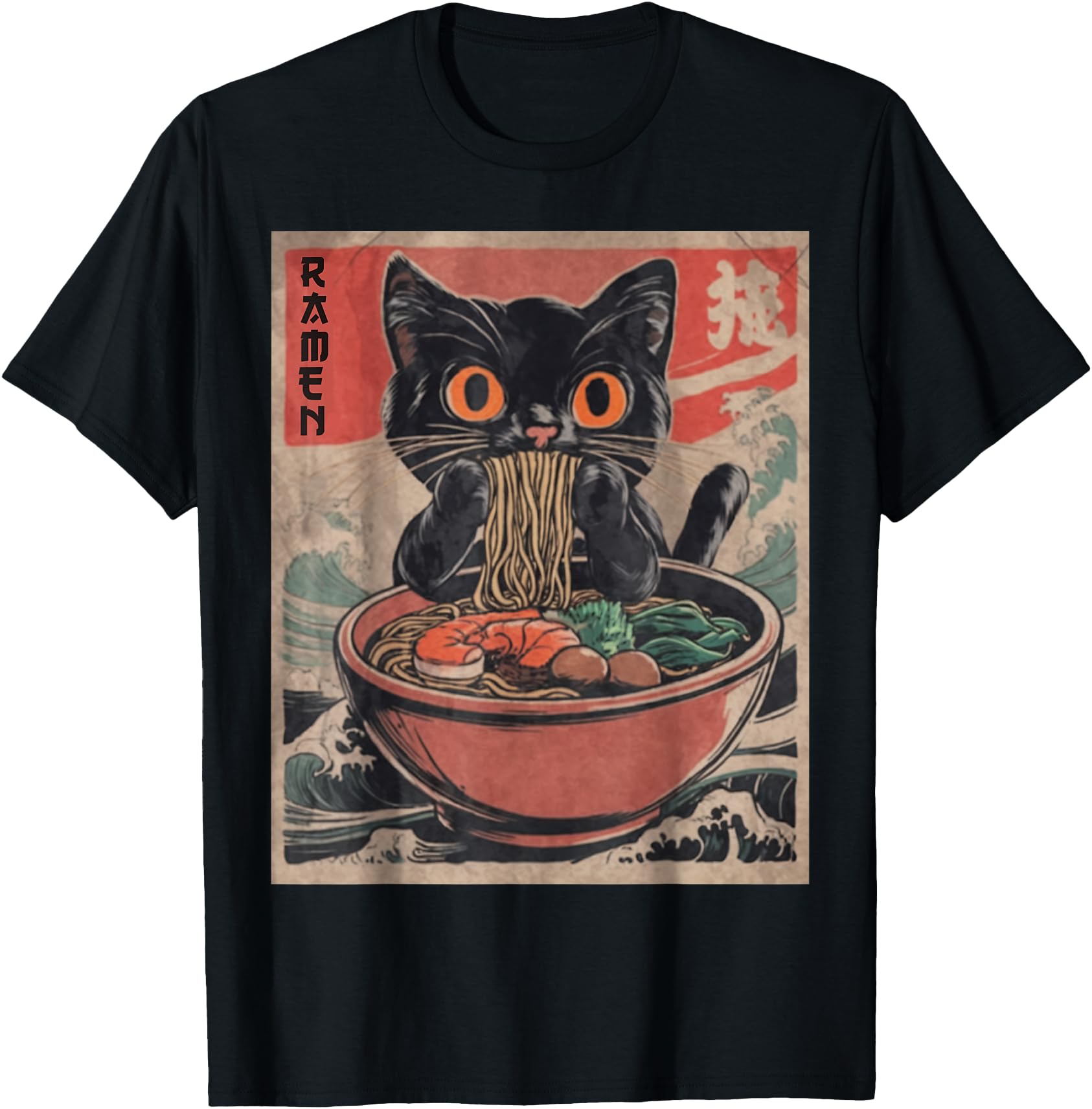Cat Ramen Japanese Funny Graphic Tees Kawaii Cat Anime Gifts