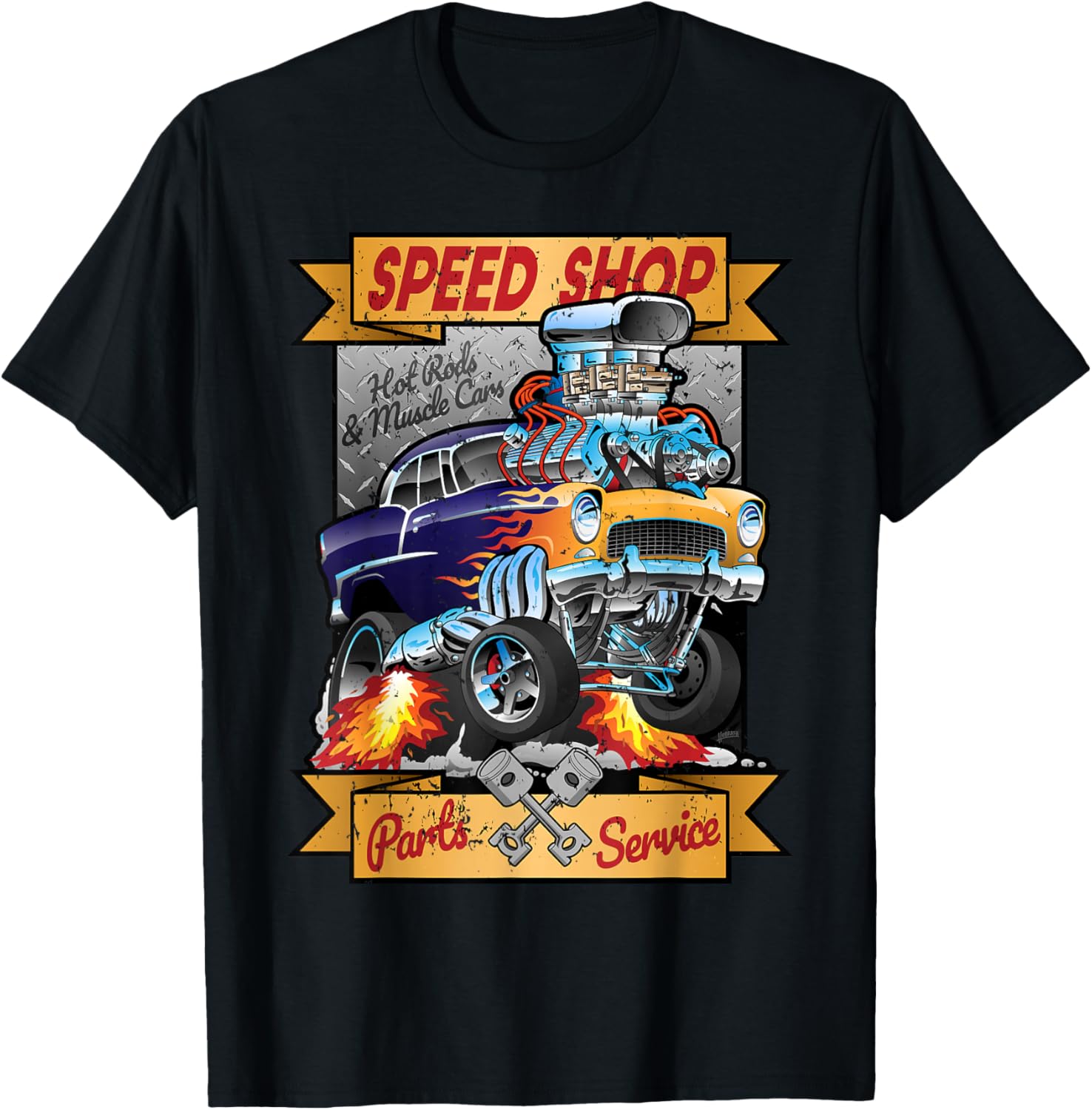 Retro Speed Shop Hotrod Classic Muscle Car Cartoon Graphic
