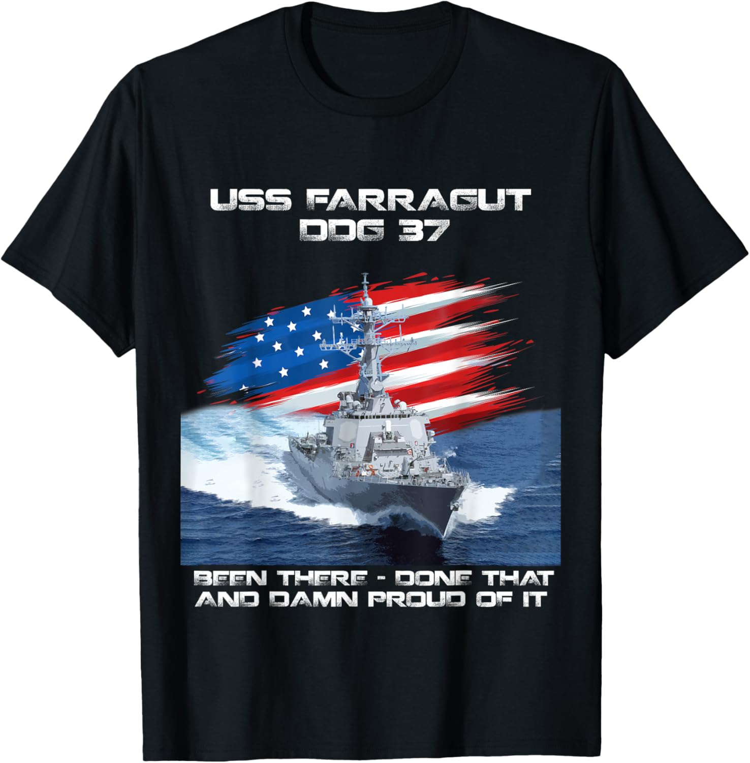 USS Farragut DDG-37 Destroyer Ship USA Flag Veteran Day Xmas