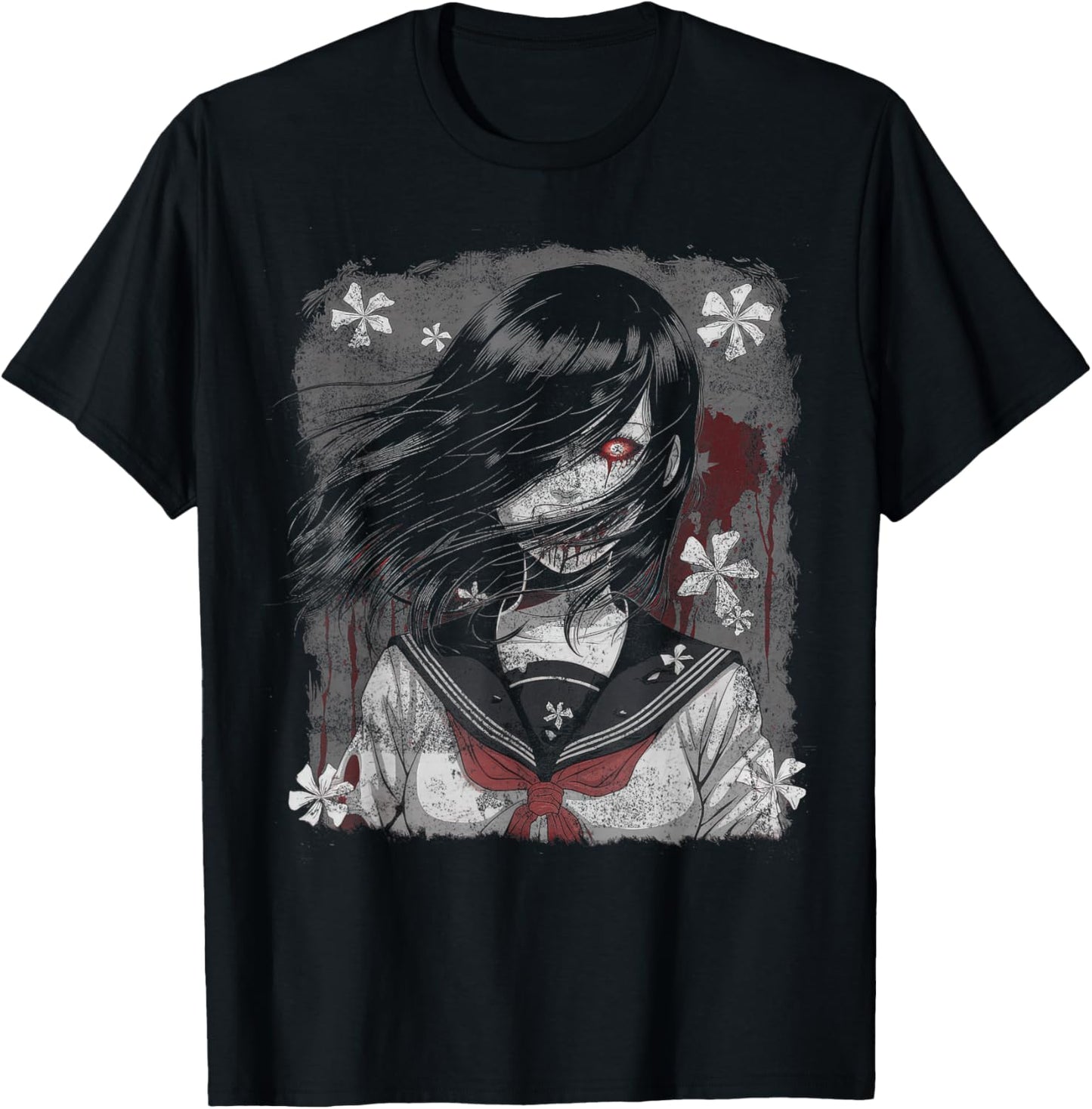 Horror Dark Anime Manga Japan Japanese Creepy Goth Gothic T-Shirt - Women, Children - Black - Small - Short Sleeve - T-Shirt - Gothic - Emo, Horror Fans