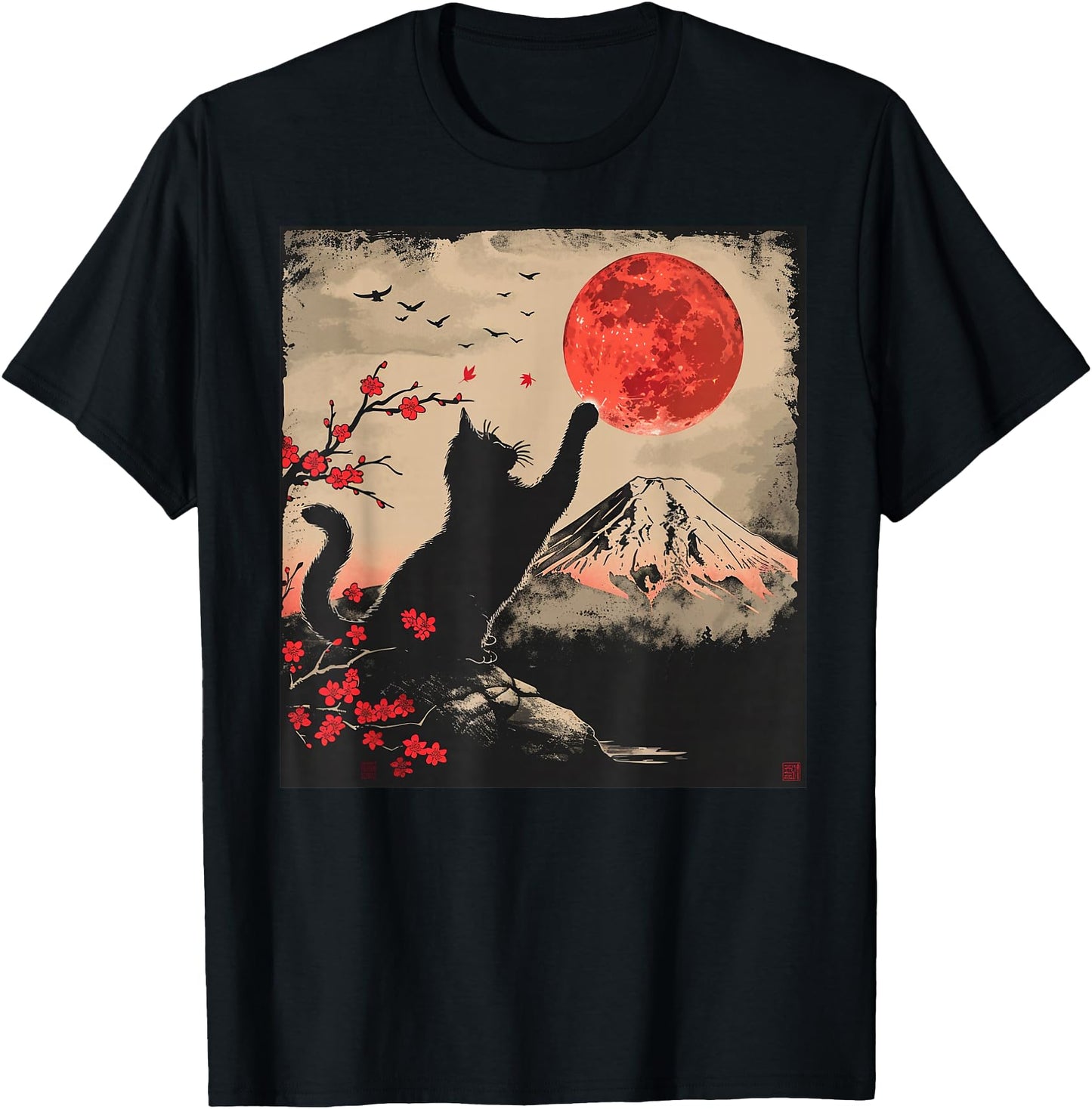 Vintage Japan Art Japanese Theme Retro Print Black Cat