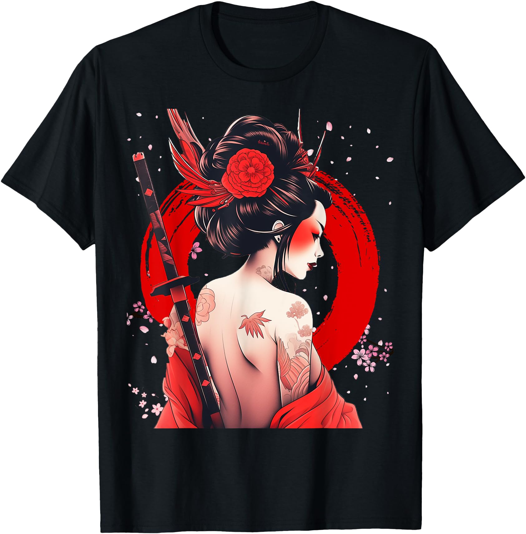 Vintage Ancient Japanese Geisha Samurai Cherry Blossom