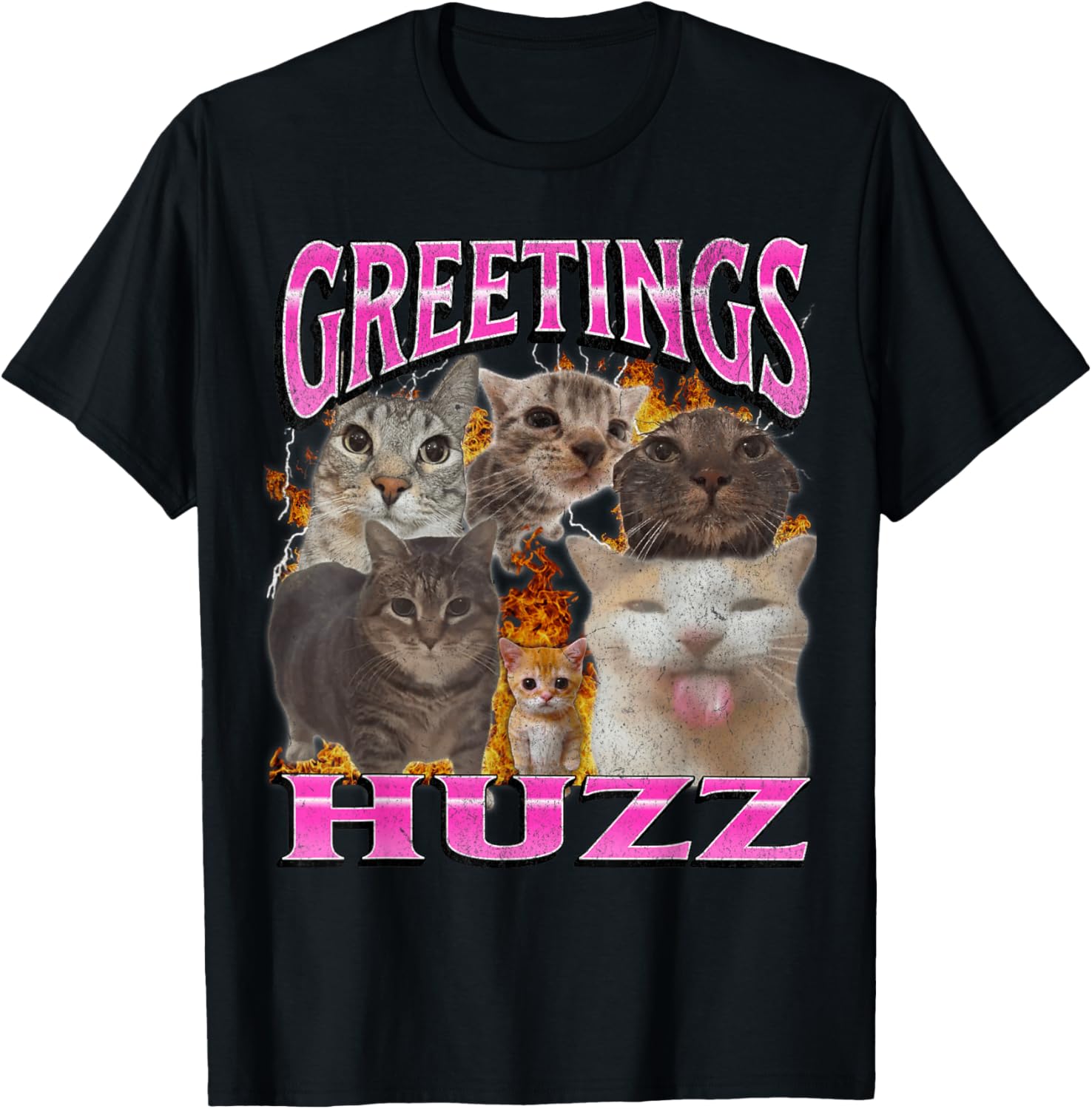 Greetings Huzz Funny Cat Meme Bootleg Graphic Men Women