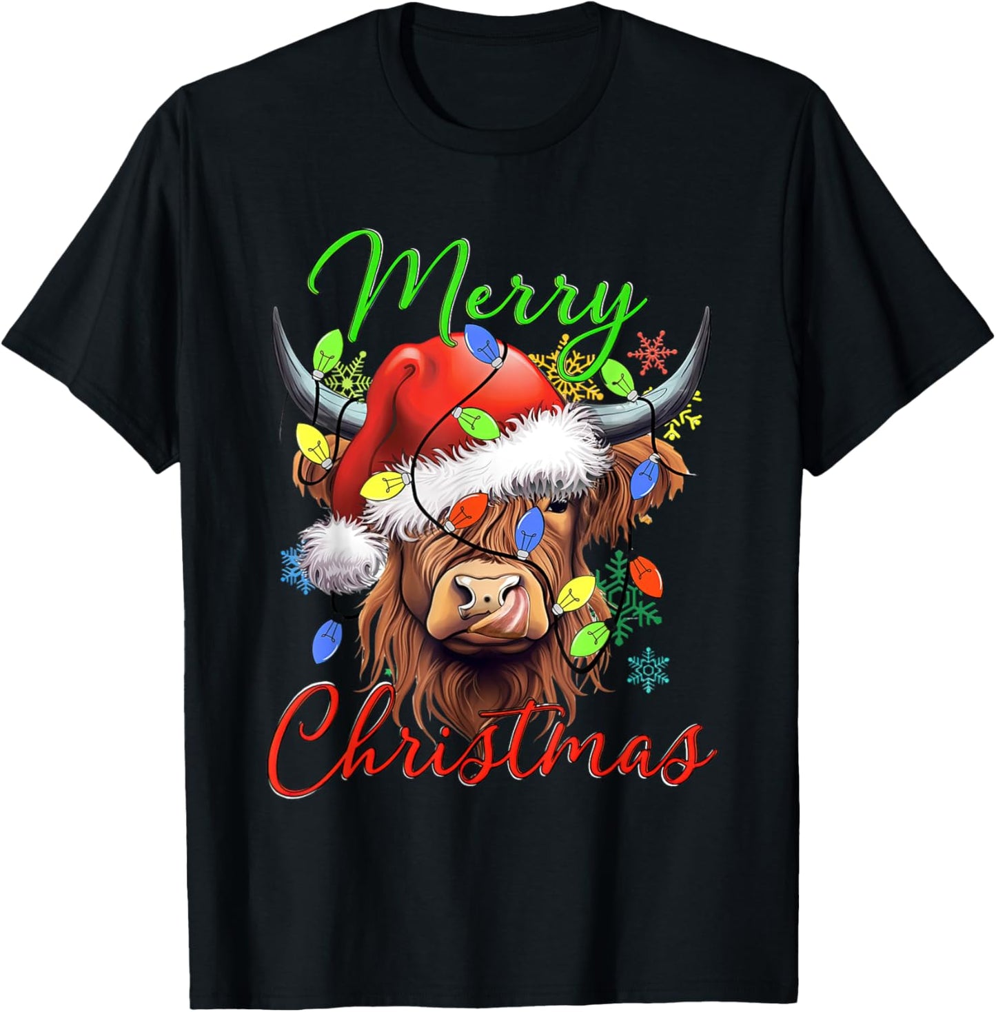 Merry Christmas Highland Cow Western Santa Hat Xmas Pajamas
