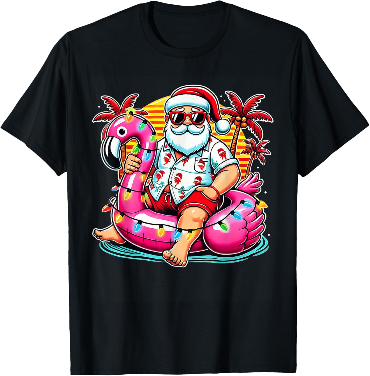 Christmas in July Shirt Santa Flamingo Float Summer Xmas T-Shirt
