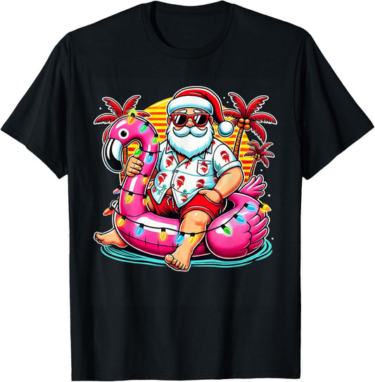 Christmas in July Shirt Santa Flamingo Float Summer Xmas T-Shirt