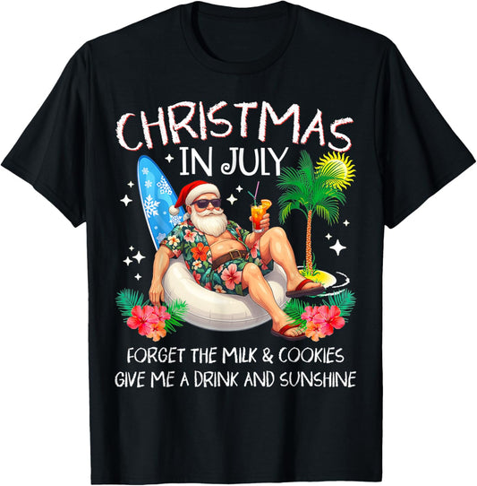 Christmas In July Palm Tree Beach Summer Hawaii Santa Mens T-Shirt