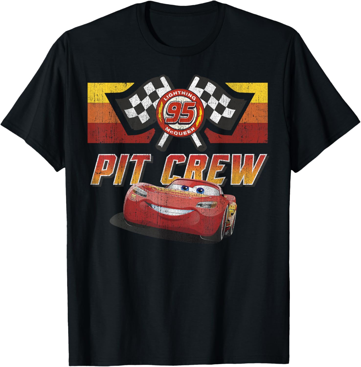 Disney Pixar Cars McQueen Pit Crew Red Distressed T-Shirt