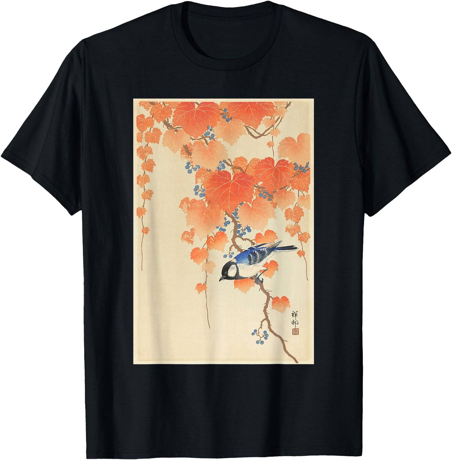 Vintage Japanese Art Naturalist Blue Song Bird Painting