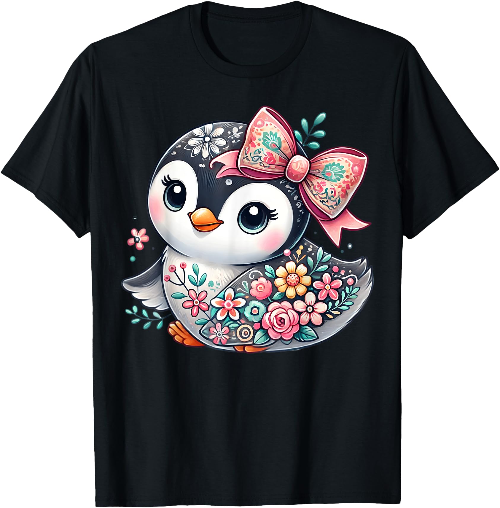 Cute Penguin Floral Flower Graphic Penguin Lover Girls Women