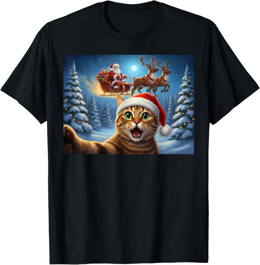 Cat Selfie Santa Claus Sleigh Reindeer Christmas Xmas Eve