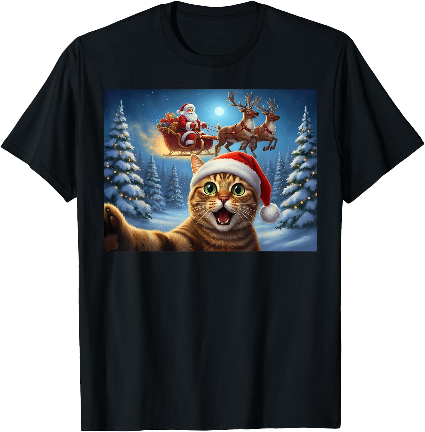 Cat Selfie Santa Claus Sleigh Reindeer Christmas Xmas Eve