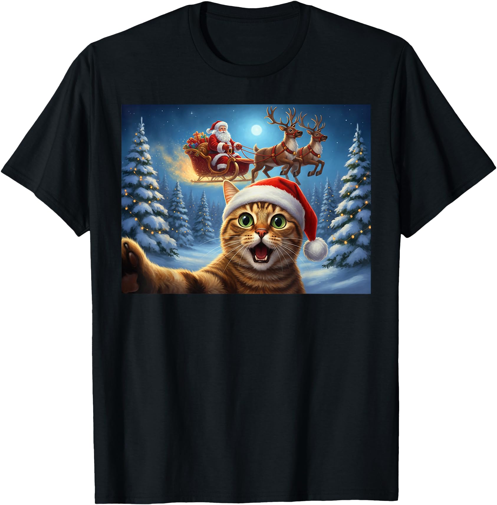 Cat Selfie Santa Claus Sleigh Reindeer Christmas Xmas Eve