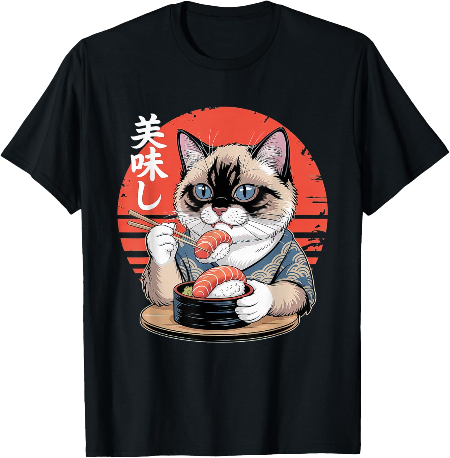 Japanese Siamese Cat Eating Sushi Kawaii Anime Cat