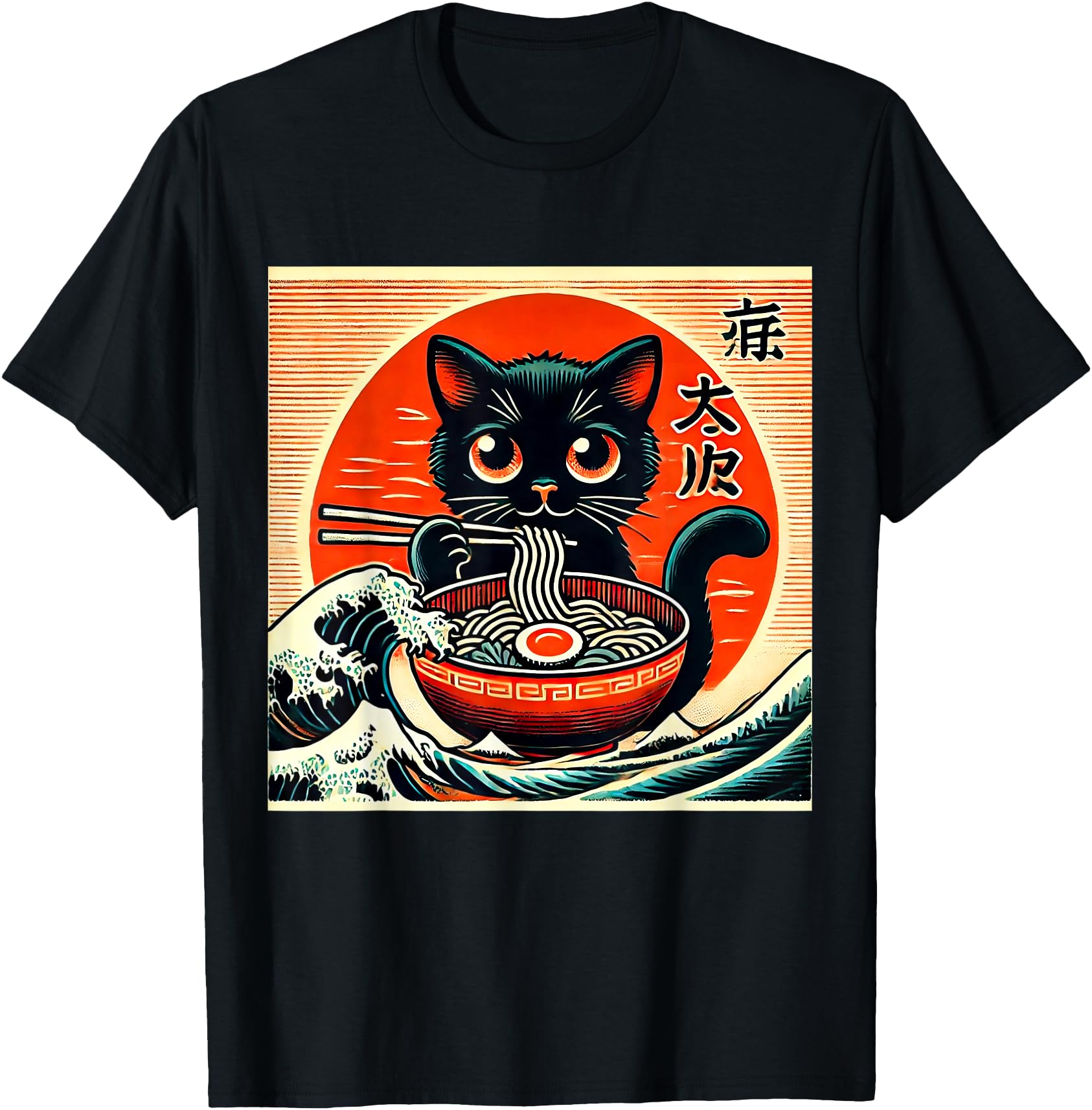 Cat Ramen Japanese Funny Graphic Tees Kawaii Cat Anime