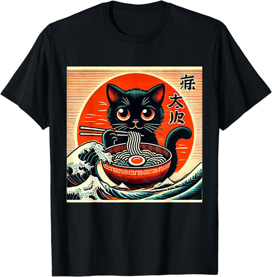 Cat Ramen Japanese Funny Graphic Tees Kawaii Cat Anime