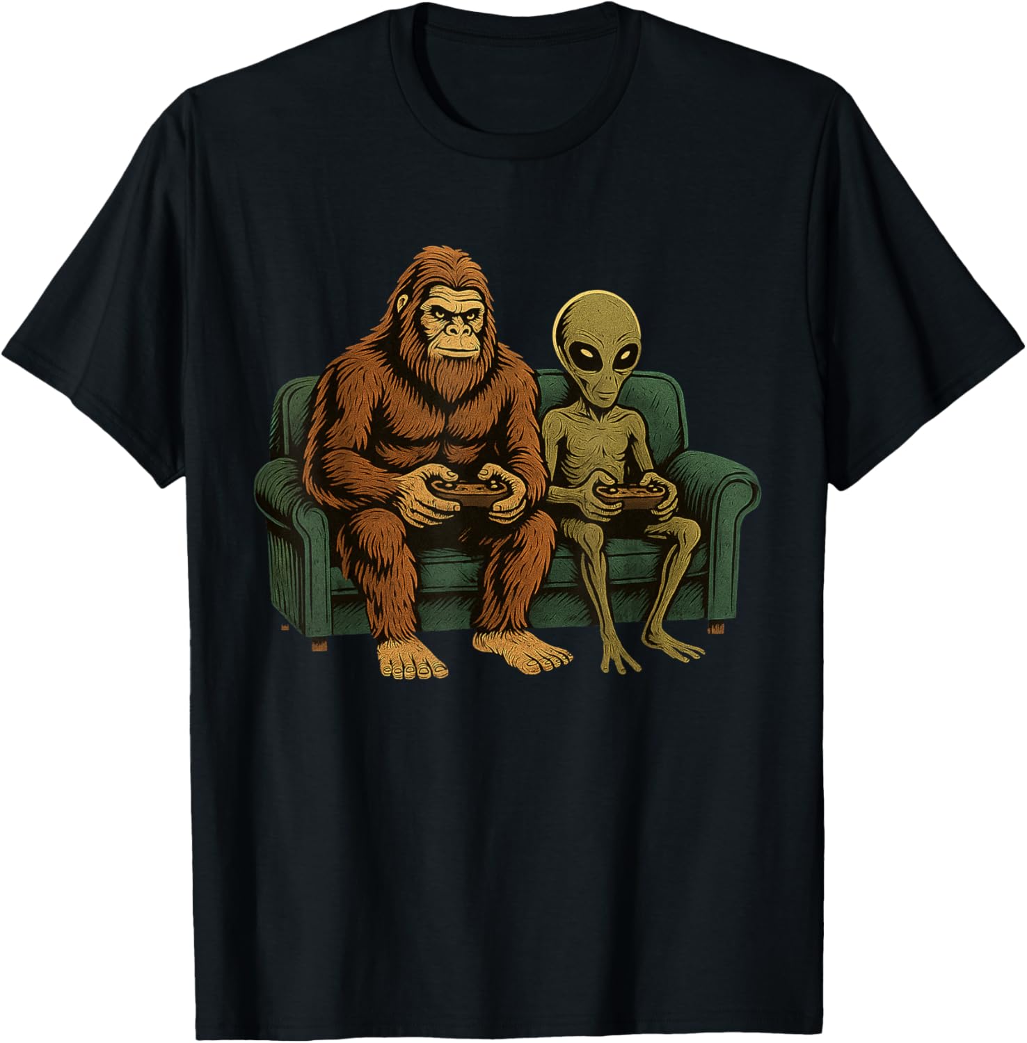 Bigfoot Alien Video Games Shirt Men Boys Gaming Sasquatch