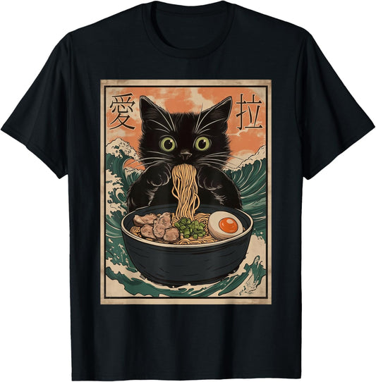 Cat Ramen Japanese Art Great Wave Kanagawa Funny Graphic