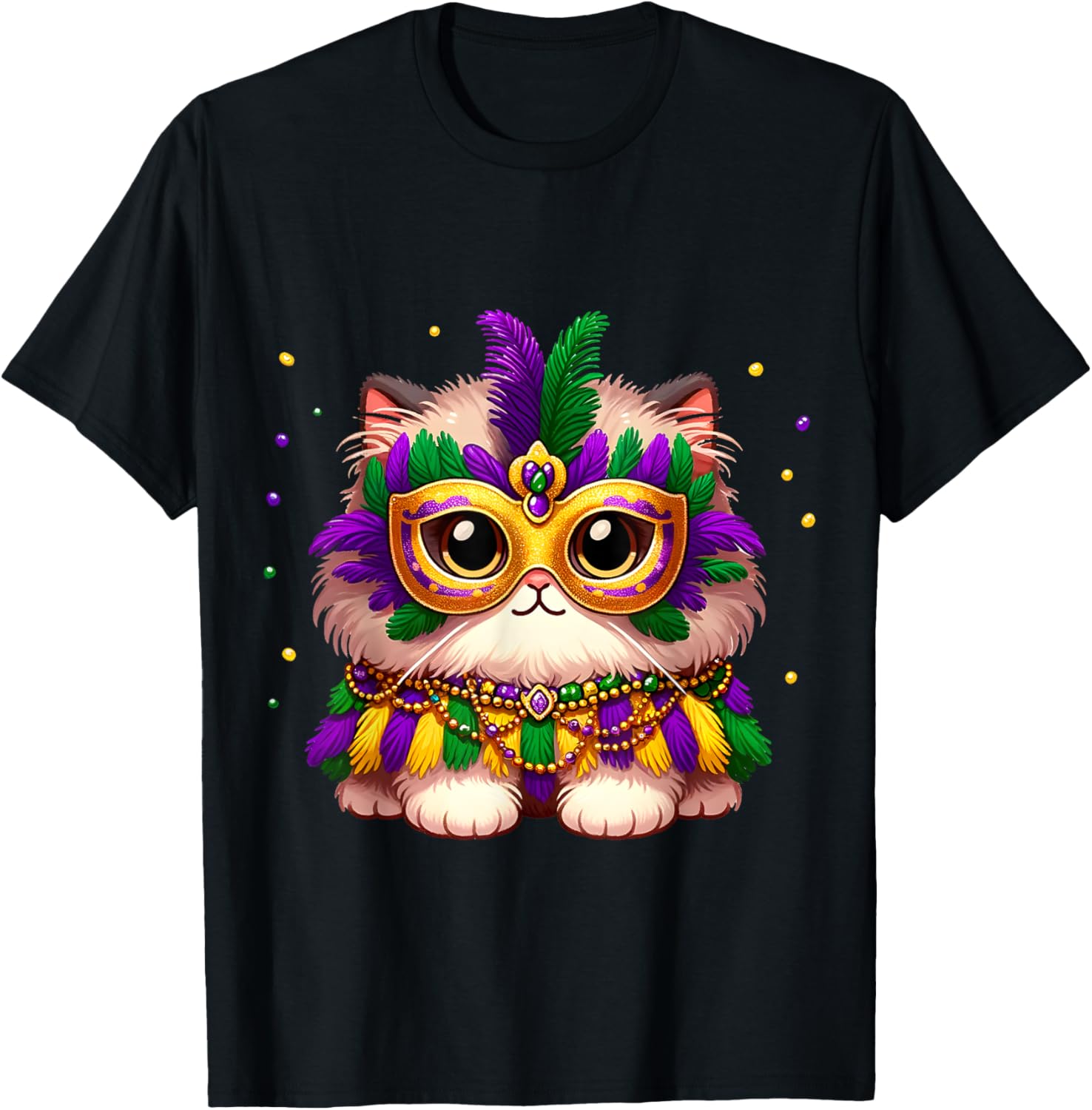 Carnival NOLA Party Tees Fluffy Pet Cat Mardi Gras Costume Masquerade Men Women Kids T-Shirt