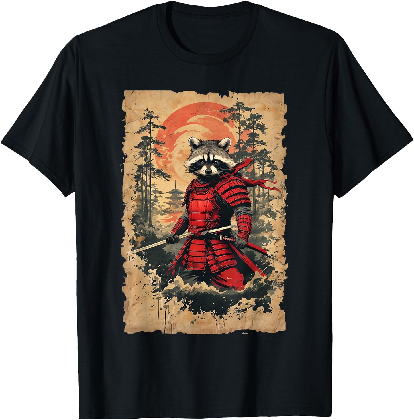 Japanese Samurai Raccoon Warrior Vintage Style Graphic
