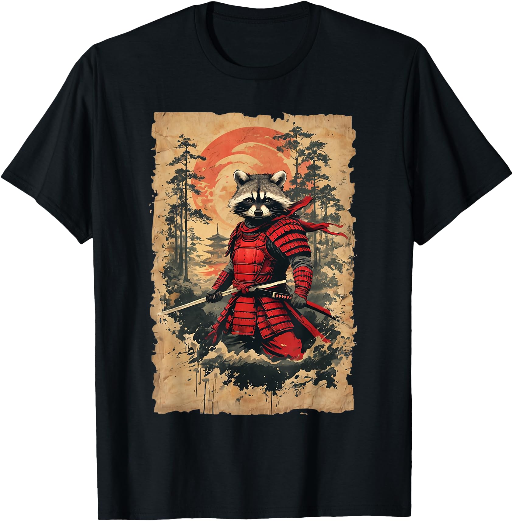 Japanese Samurai Raccoon Warrior Vintage Style Graphic