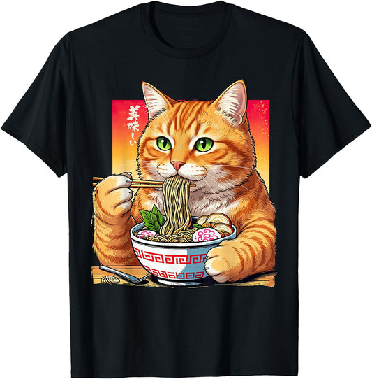 Cat Eating Ramen Noodles Funny Japanese Anime Lovers