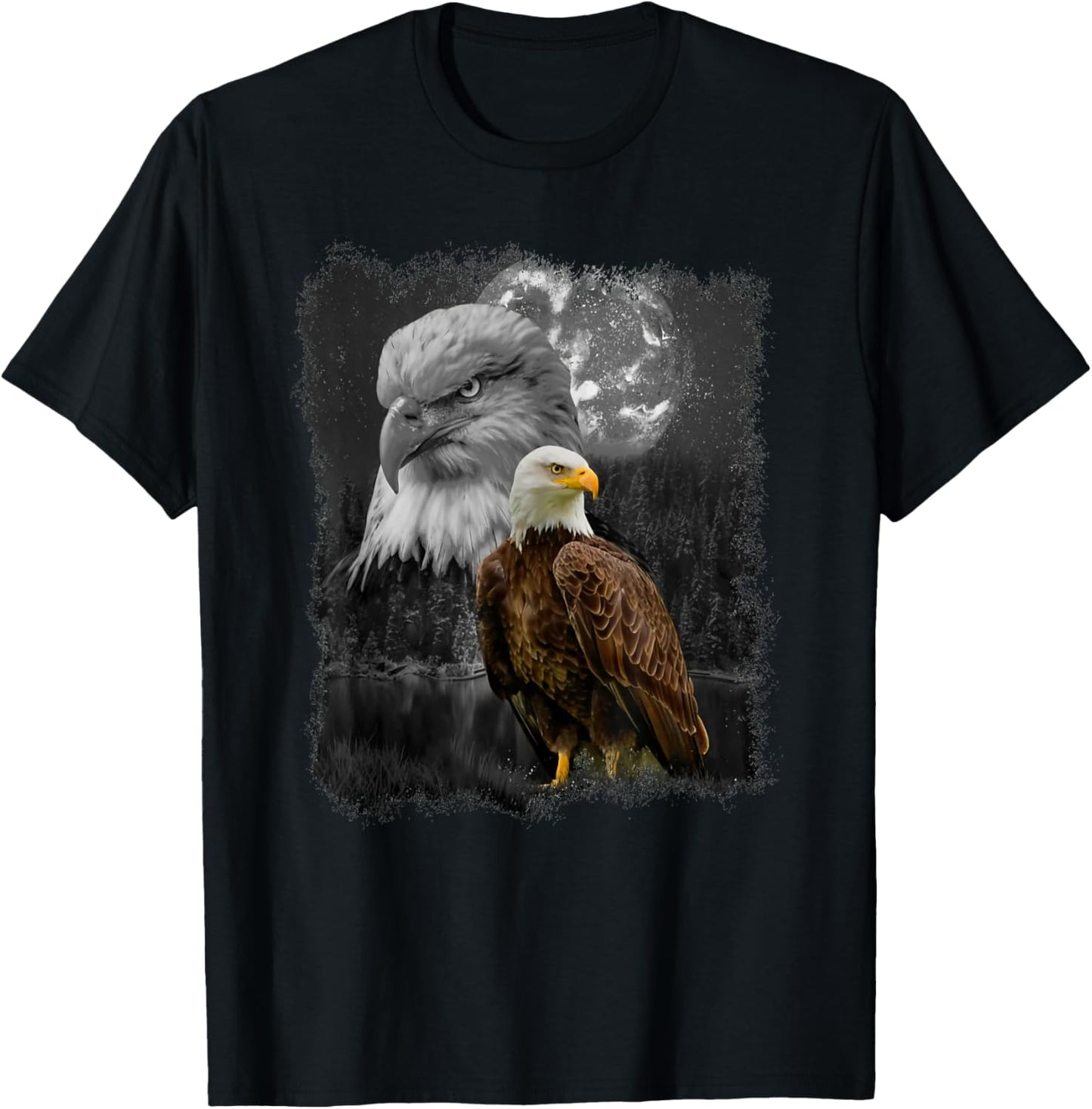 American Nature Bald Eagle Moon Sketch Wildlife Portrait T-Shirt
