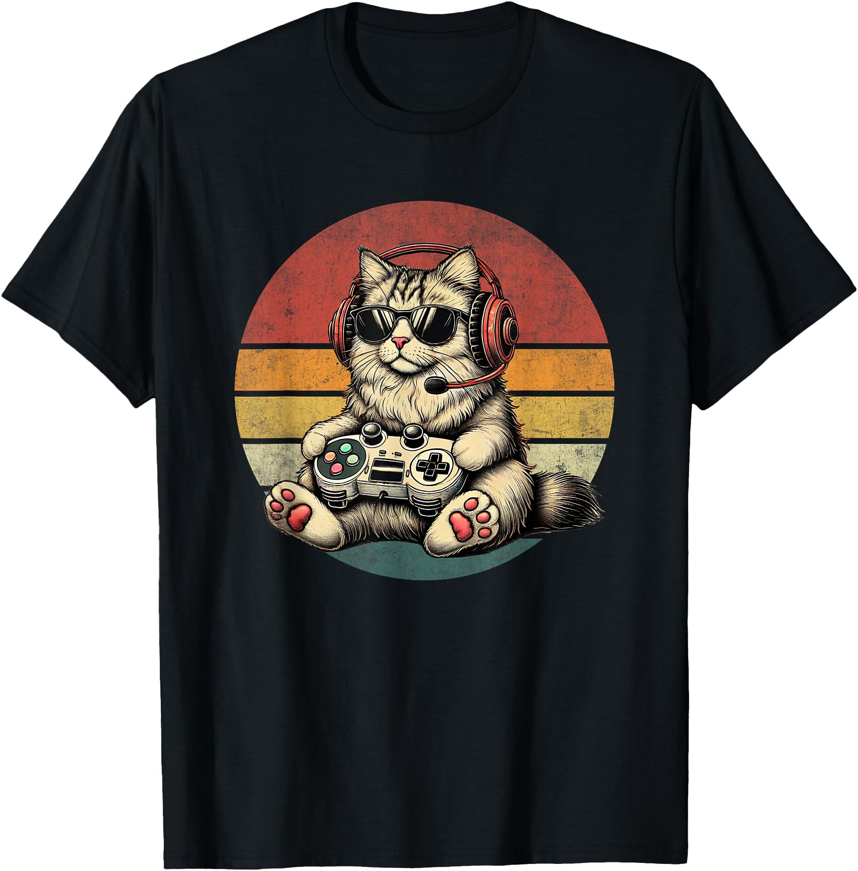 Kitten Cat Playing Video Games Vintage Funny Cat Gaming Men Women