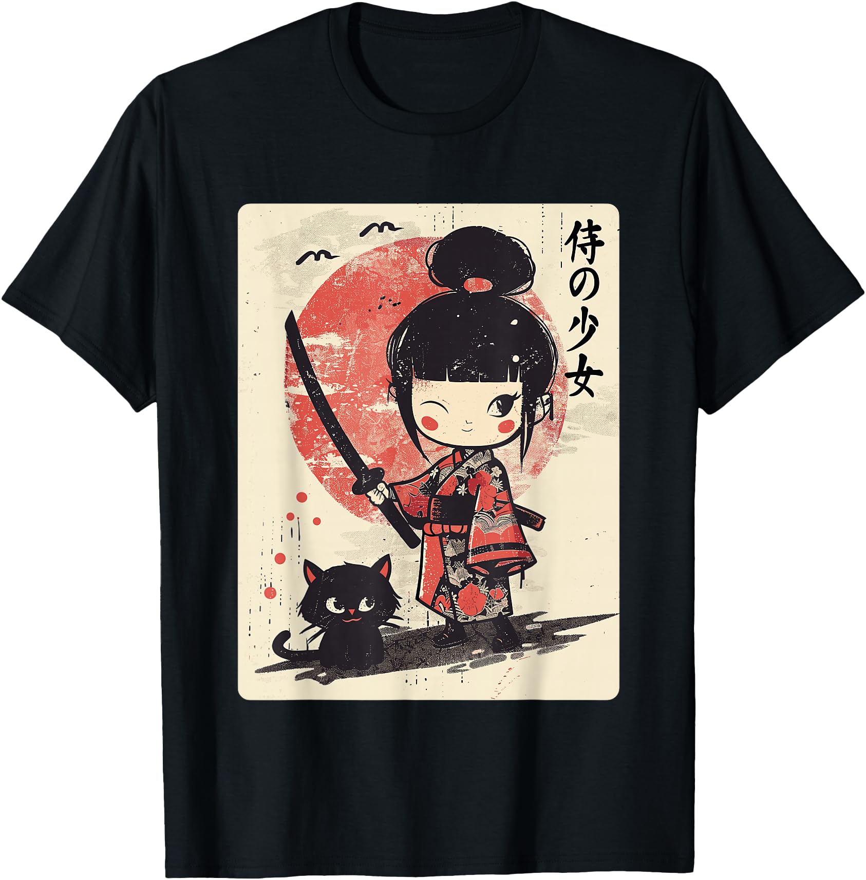 Cute Kawaii Samurai Girl with Katana & Cat Japanese Anime