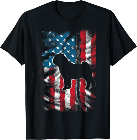 American Flag USA Patriot Pug Dad Mom Dog Lover Men Women Kids T-Shirt