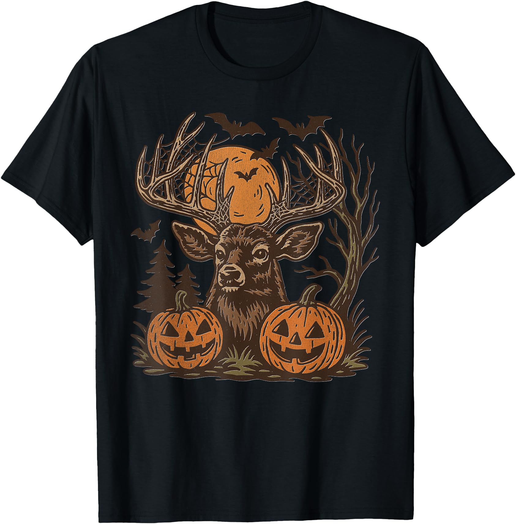 Halloween Deer Buck with Pumpkin Antlers Fall Spooky Night