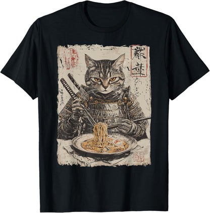Samurai Cat Loves Ramen Funny Anime Japanese Artwork Samurai