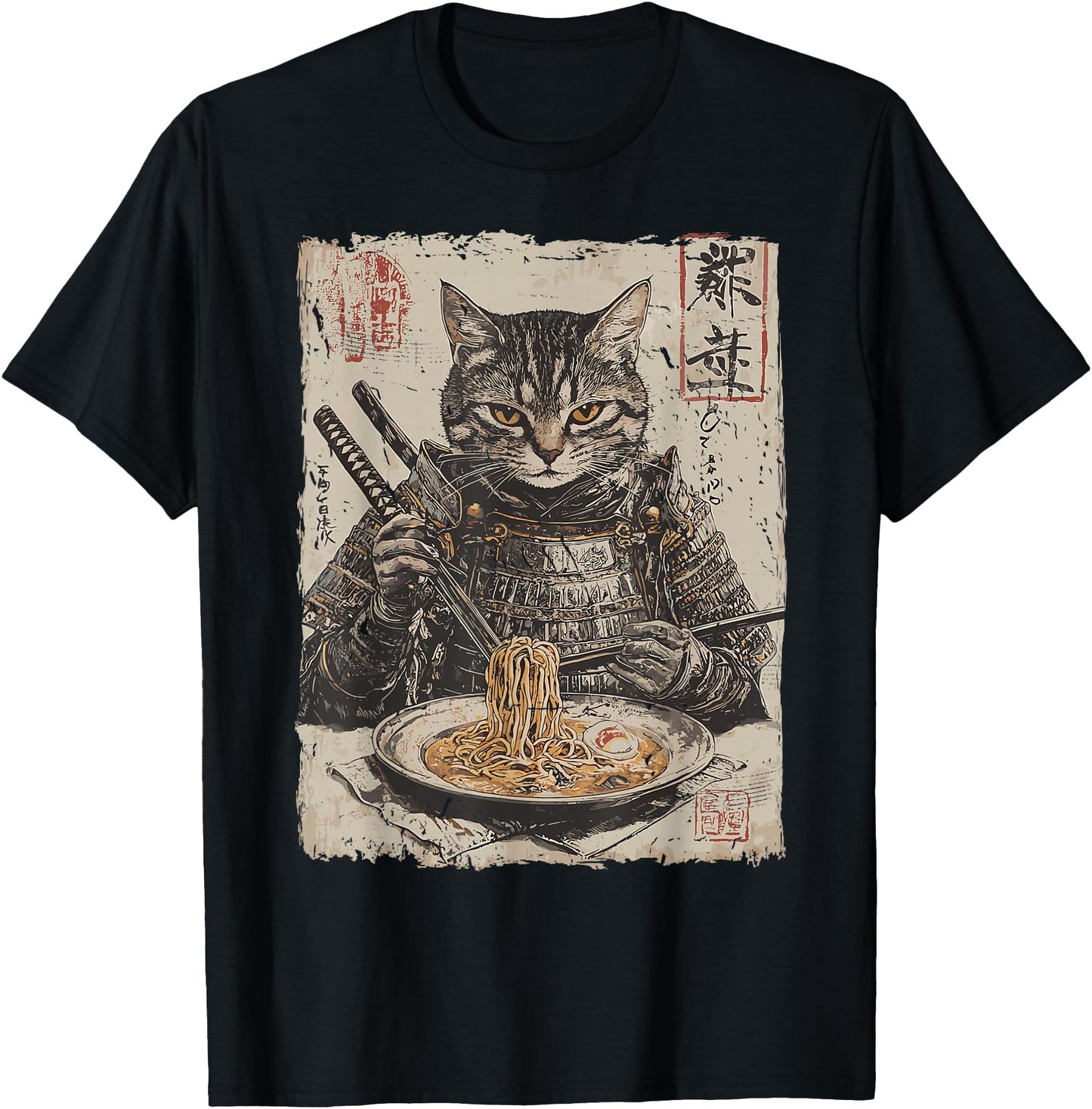 Samurai Cat Loves Ramen Funny Anime Japanese Artwork Samurai