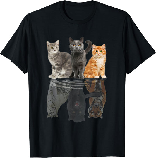 Cats Reflection Mirror Puma Cheetah Tiger Funny Cat Lover Men Women Kids T-Shirt