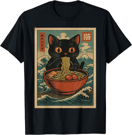 Cat Ramen Japanese Funny Graphic Tees Kawaii Cat Anime Gifts