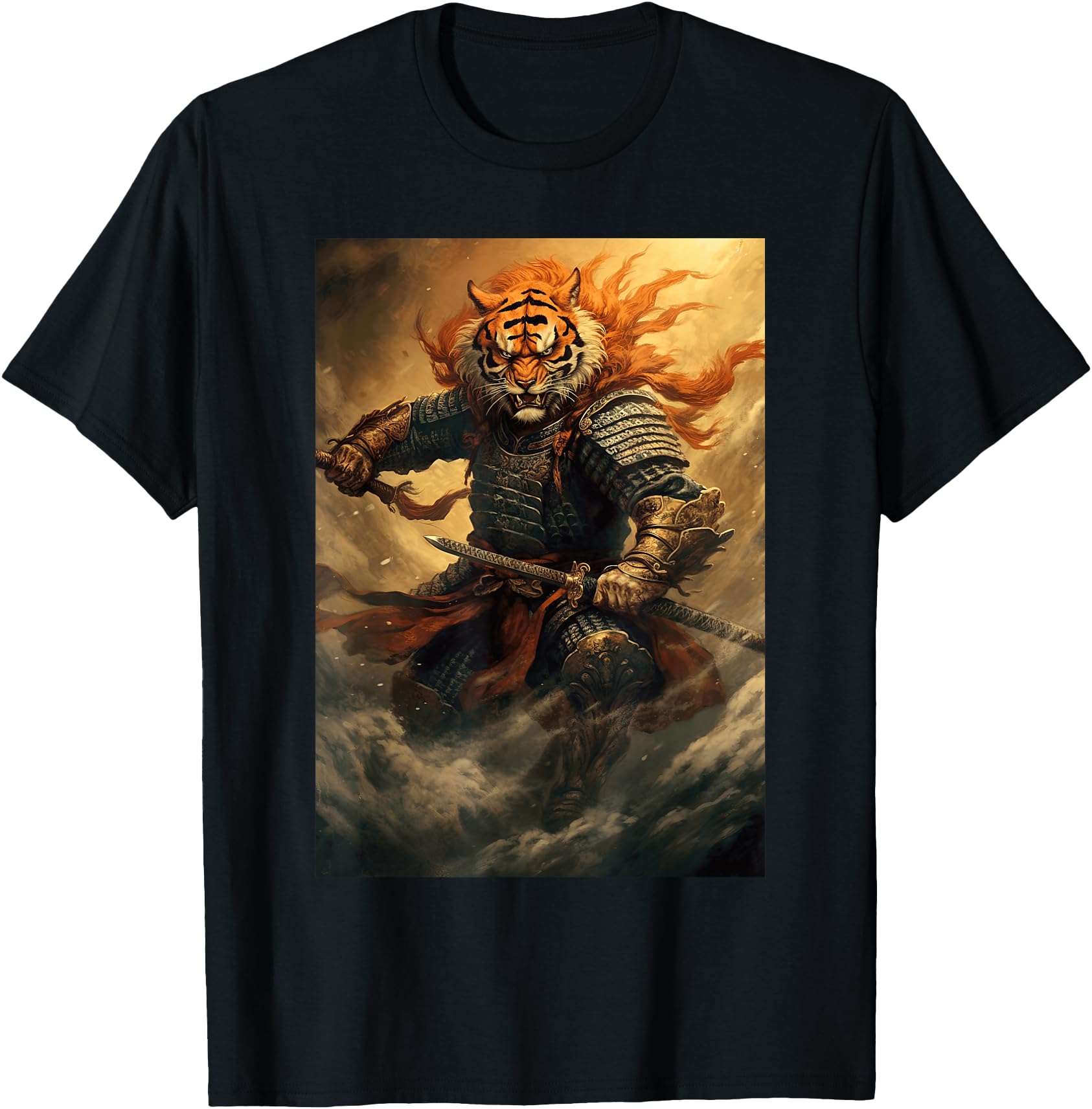 Japanese Samurai General Fighting Tiger Artwork