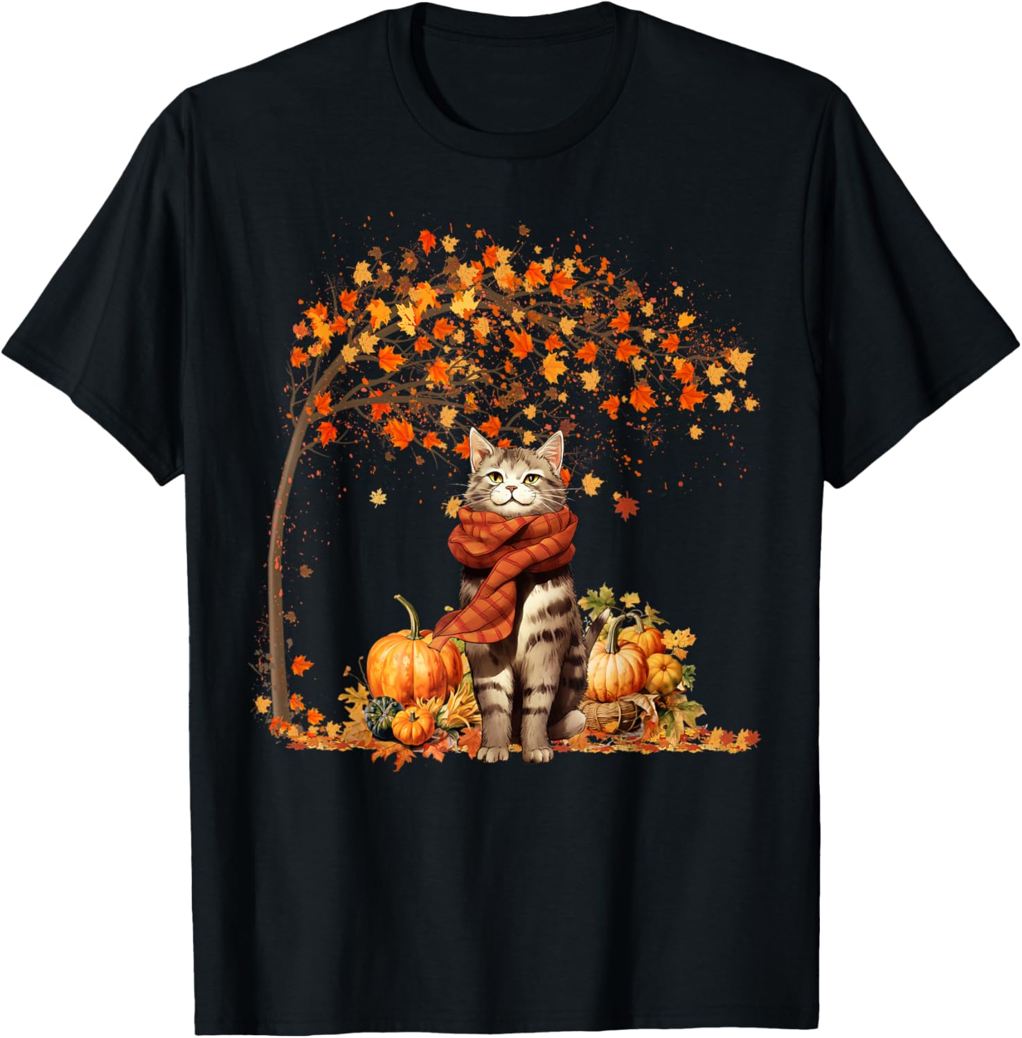 Cat Leaf Fall Hello Autumn Cat Kitten Lover Thanksgiving T-Shirt