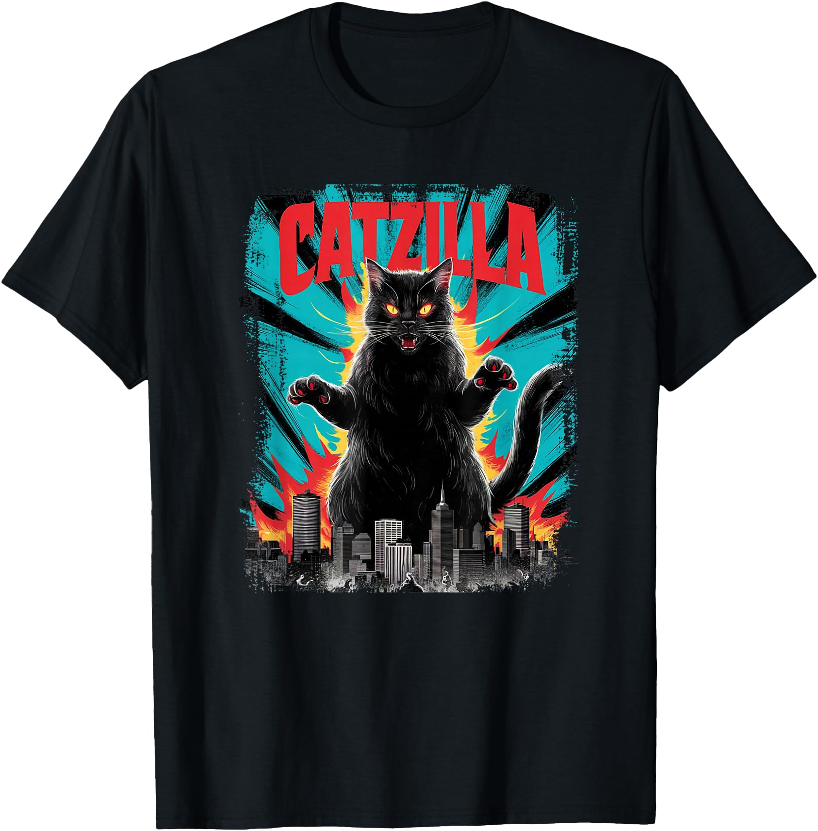 Catzilla Funny Cat Graphic Japanese Cityscape