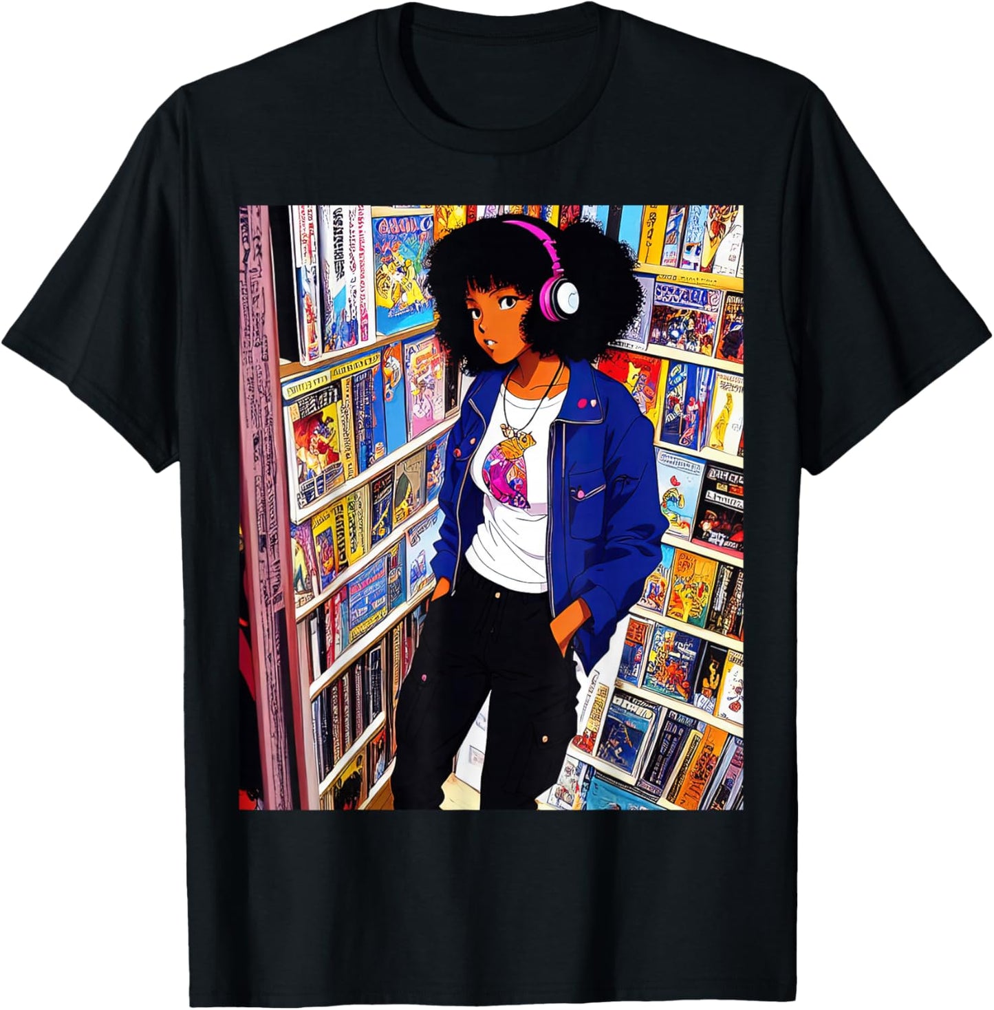 Black girl Lofi Music 90s Afro Retro Anime Cartoon Style