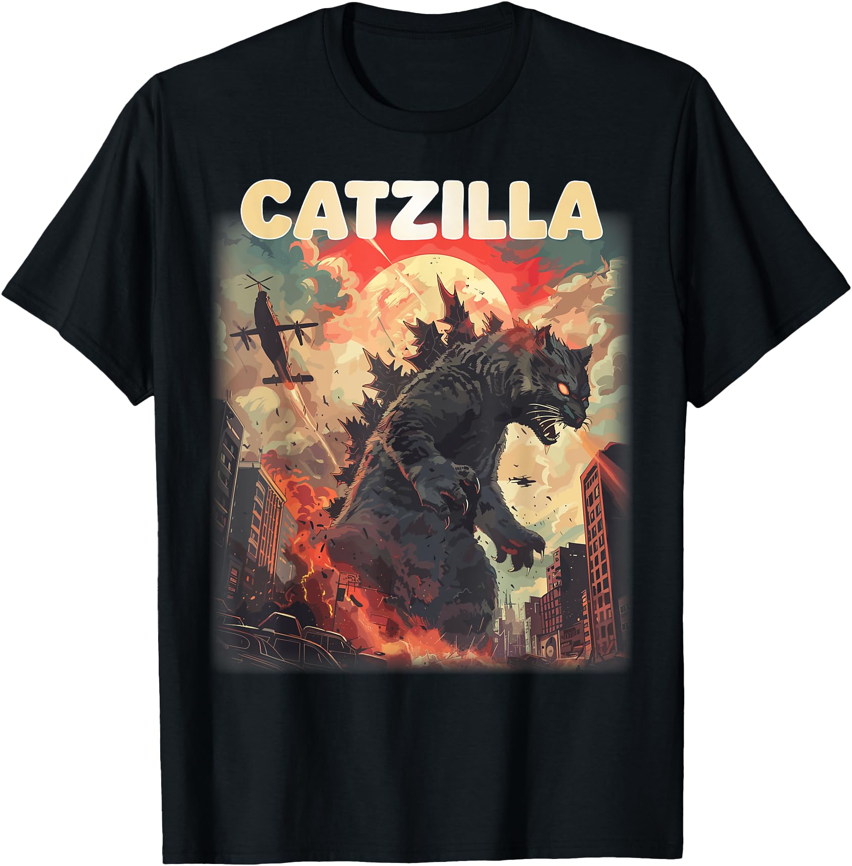 Vintage Catzilla Japanese Sunset Style Cat Kitten Lover