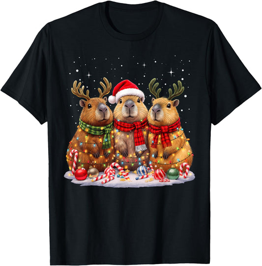 Christmas Capybara Santa Hat Reindeer Xmas Holiday Lights