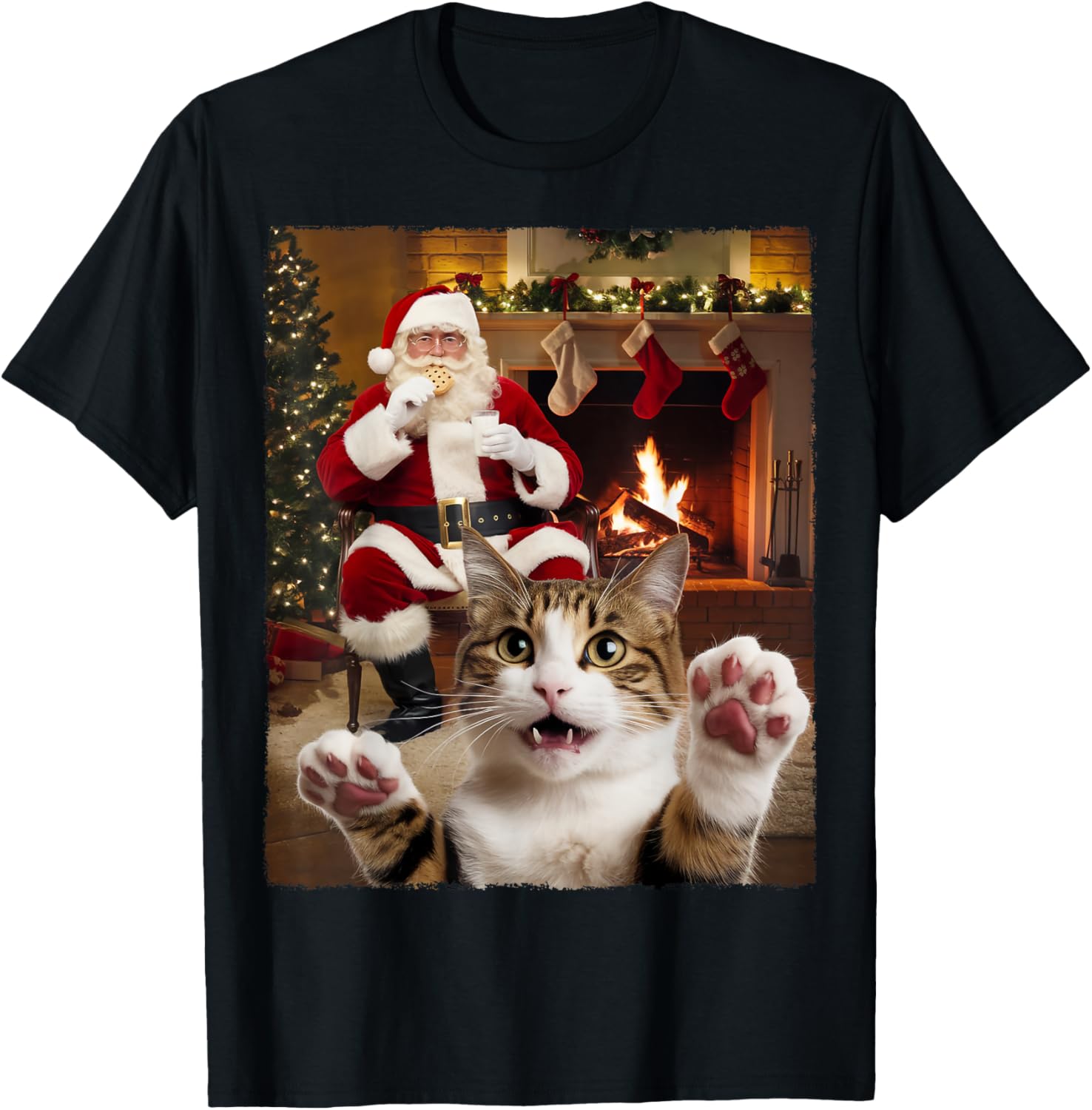 Christmas Cat Selfie with Santa Claus Gifts For Men Women