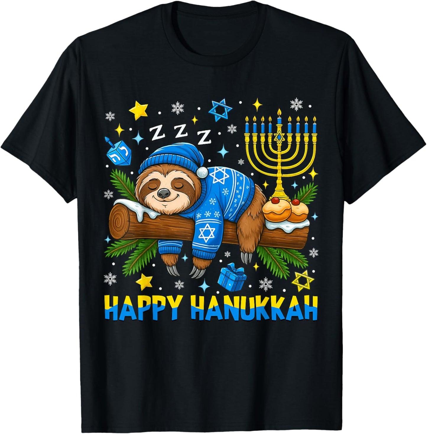 Sleeping Sloth Menorah Happy Hanukkah Chanukah Pajamas Kids