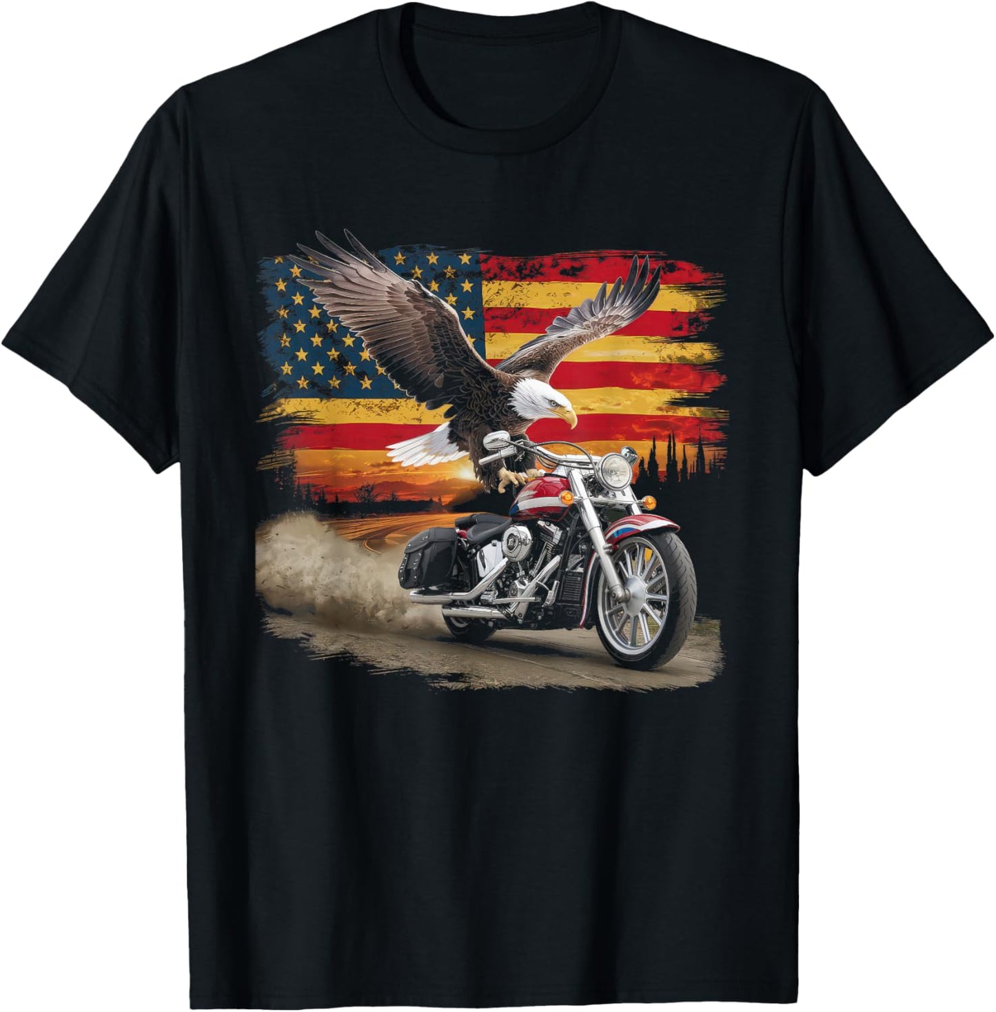 American Flag Motorcycle Tshirt USA Flag Biker Retro