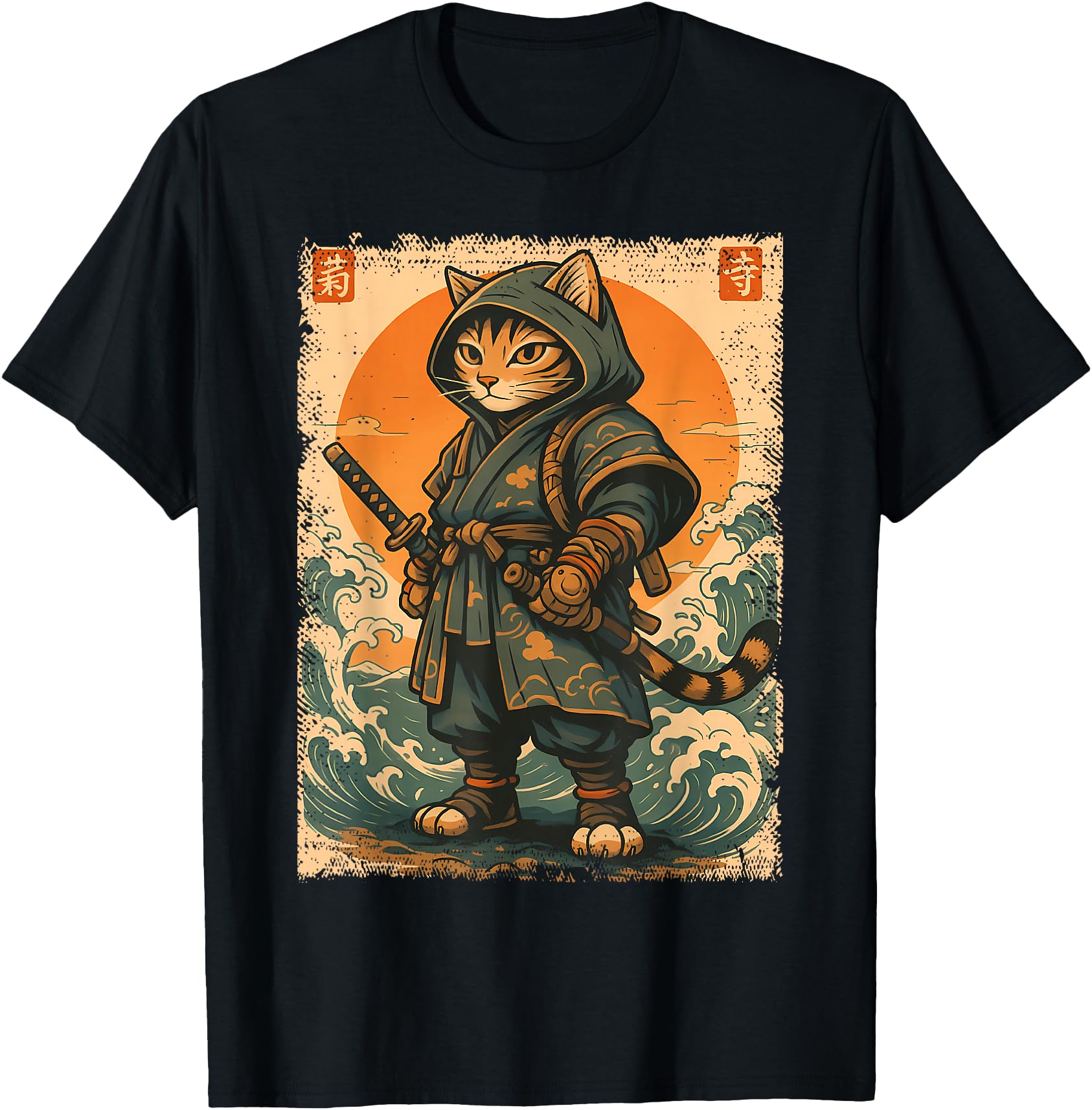 Samurai Cat Katana Warrior Vintage Japanese Cat Anime