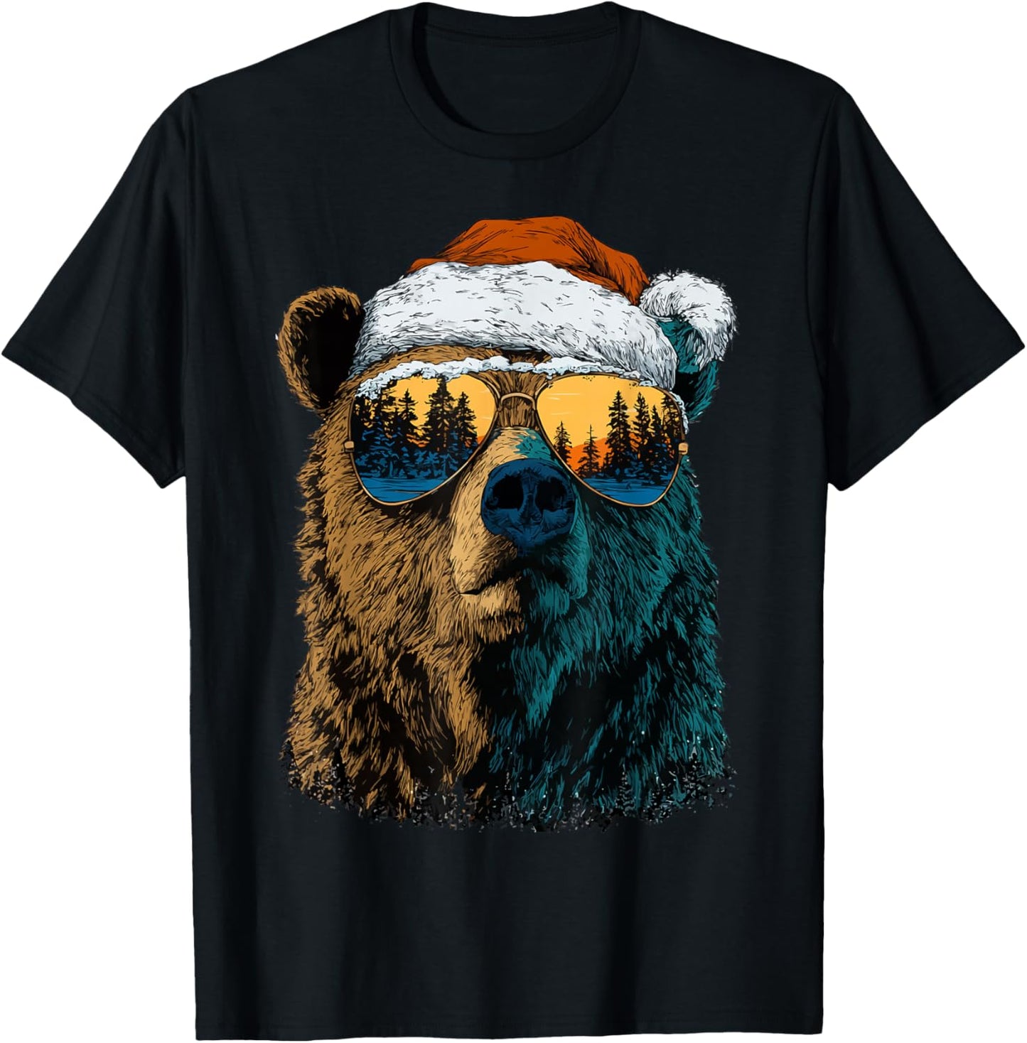 Bear with Sunglasses Snow Santa Hat Snowy Christmas Animal